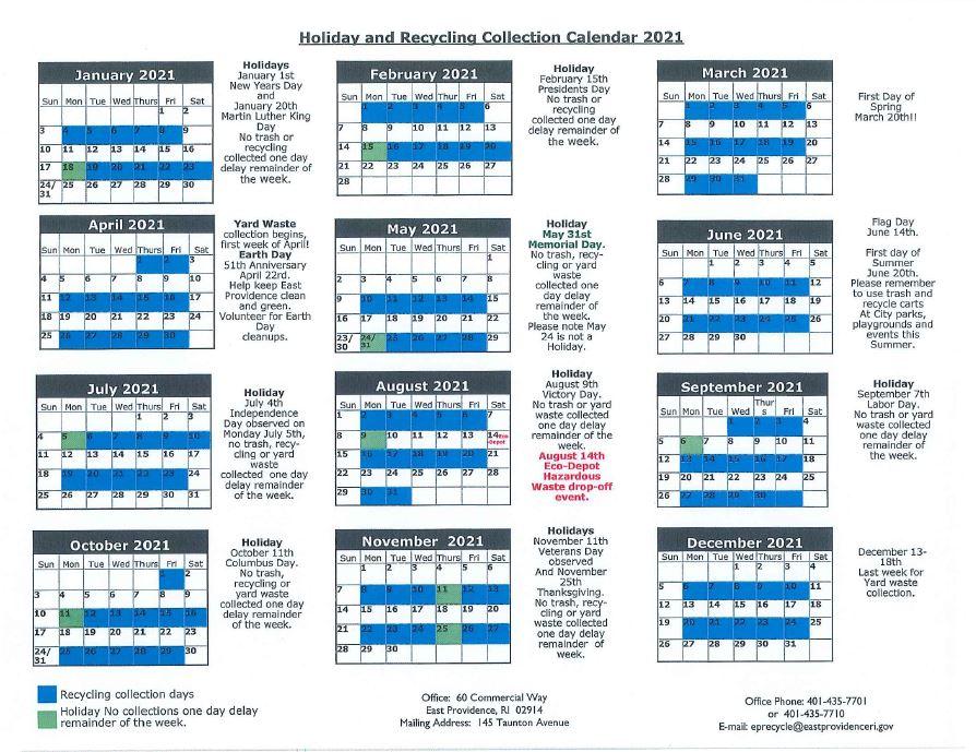 East Providence, RI Trash and Recycling Collection Schedule Eagle